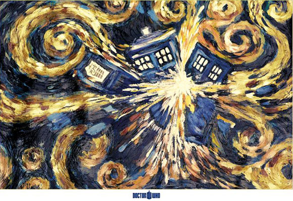 Doctor Who poster showing a "Vincent Van Gogh" rendition of the Tardis exploding