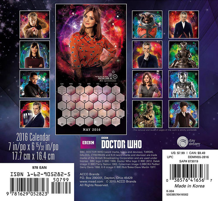 ACCO Brands Doctor Who 2016 Mini Wall Calendar Merchandise Guide