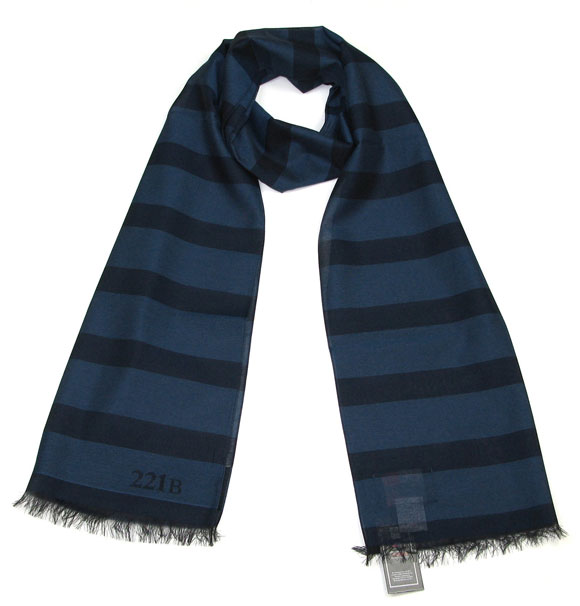 Lovarzi Official Sherlock Blue Striped Scarf with 221B Woven ...
